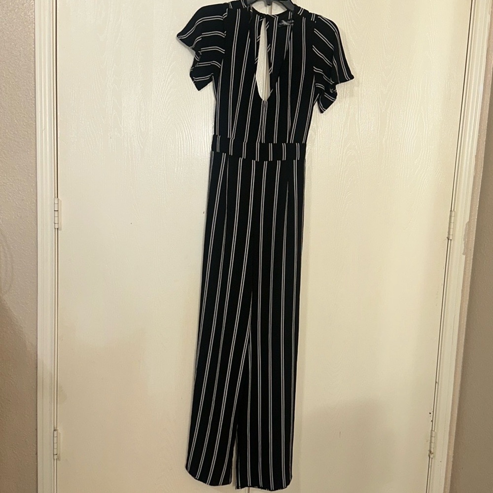 BLACK AND WHITE STRIPED JUMPSUIT, SIZE 5 (SMALL)
